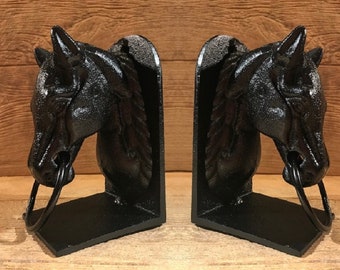 TWO (2) Black Cast Iron Horse Head Book End (One Set of Two) 0170-04647B