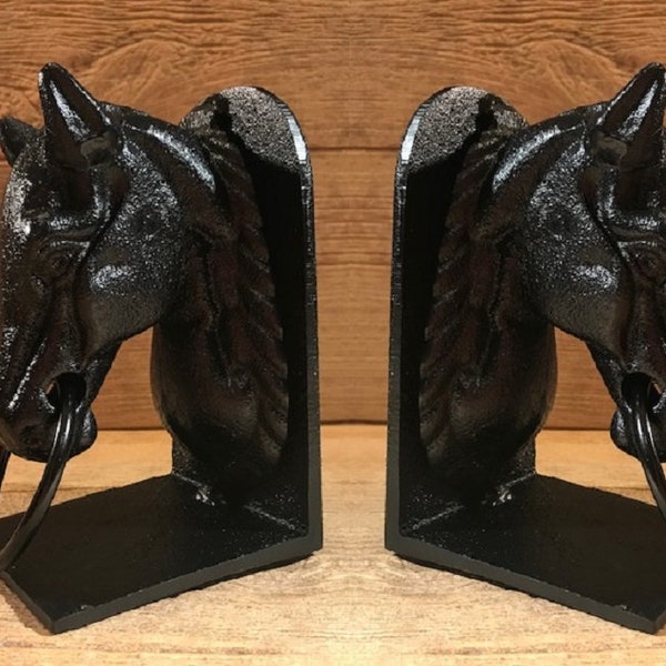 TWO (2) Black Cast Iron Horse Head Book End (One Set of Two) 0170-04647B