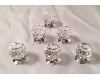 SIX Large Rounded Crystal Drawer Pulls 1130C