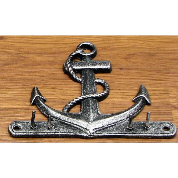 Nautical Ship Anchor Cast Iron Four Key Hooks Wall Home Decor 0717 