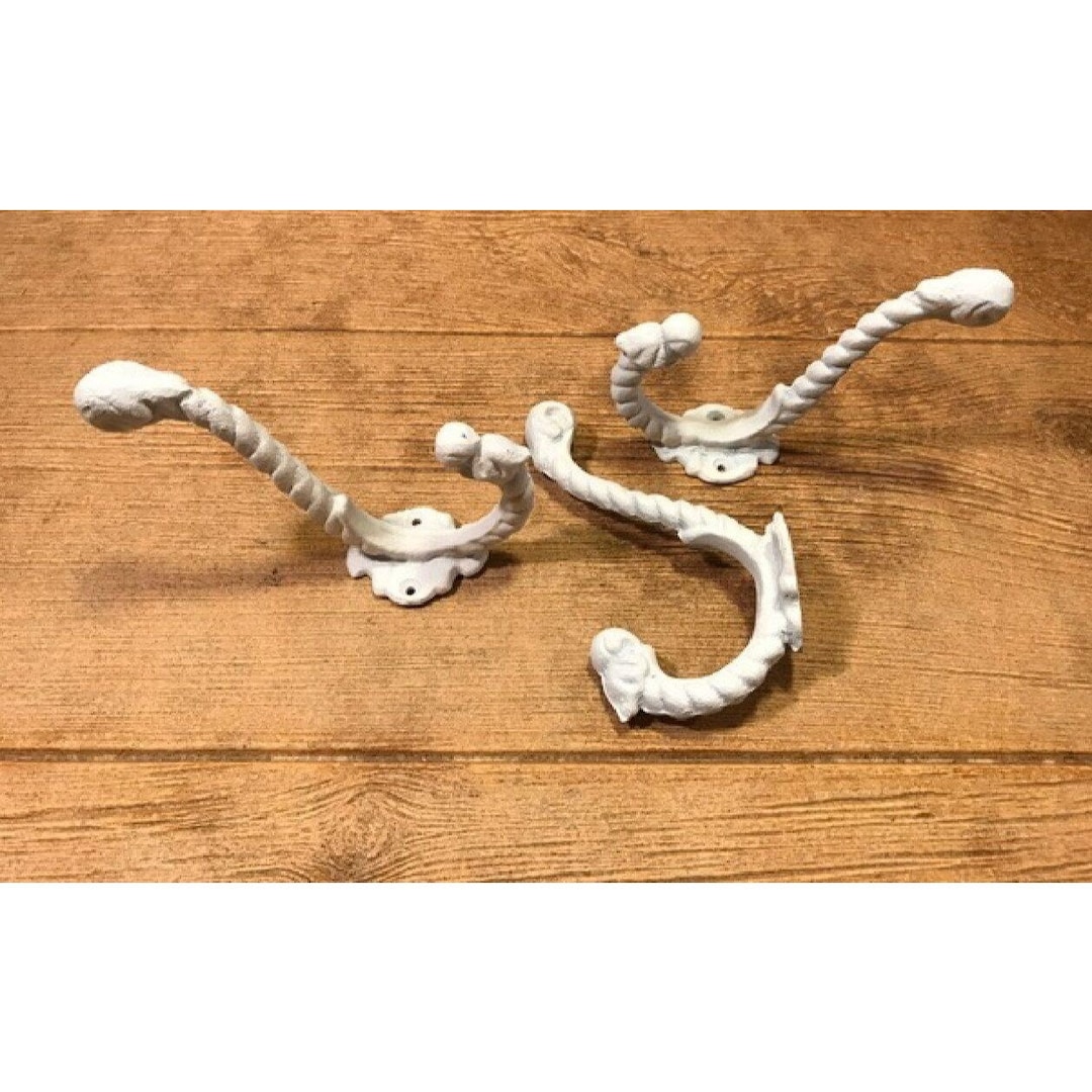 THREE White Cast Iron Rope Wall Hooks 01209 Etsy