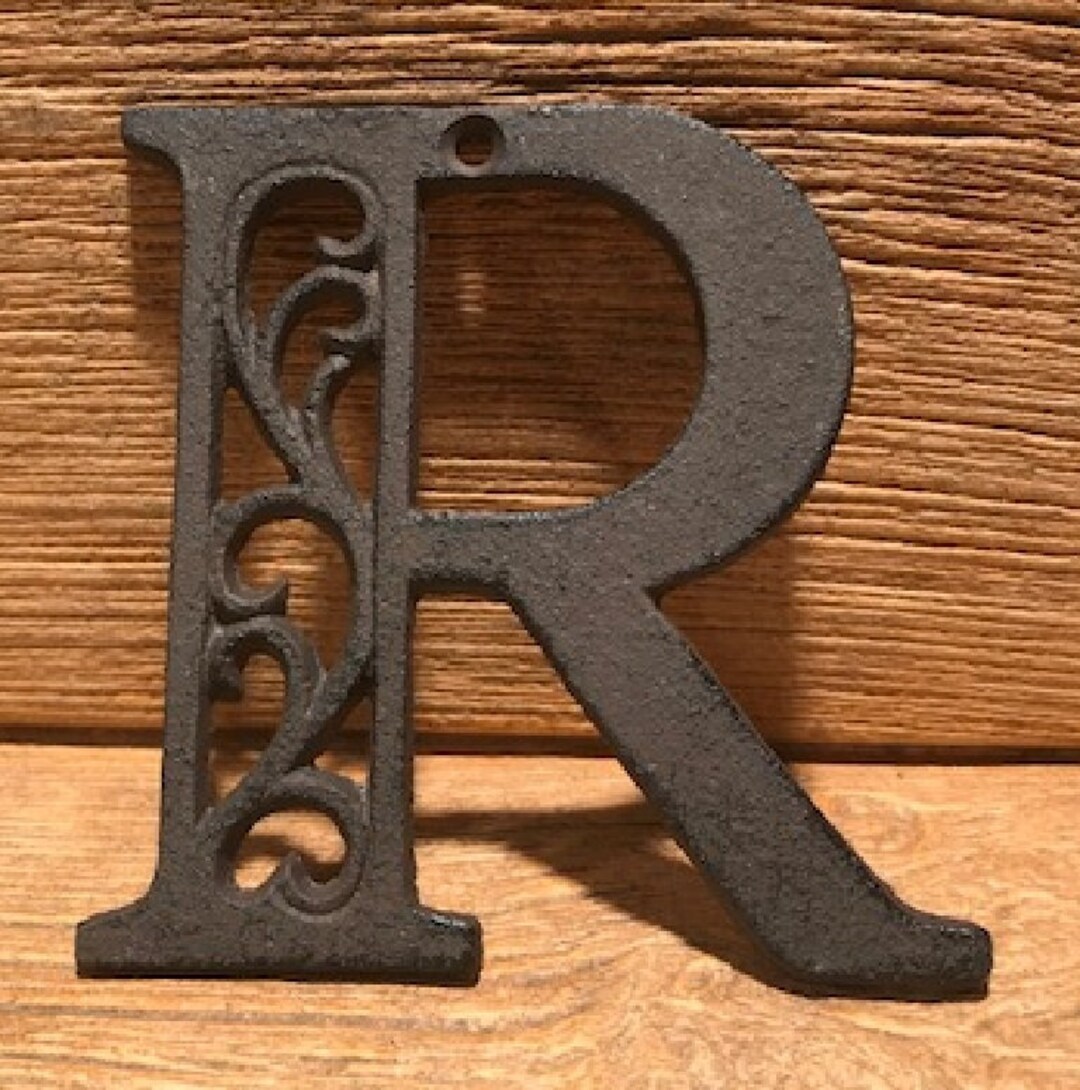Cast Iron Ornate Letter r 4 5/8 Tall by 4 5/8 Wide Raw Rustic Brown ...