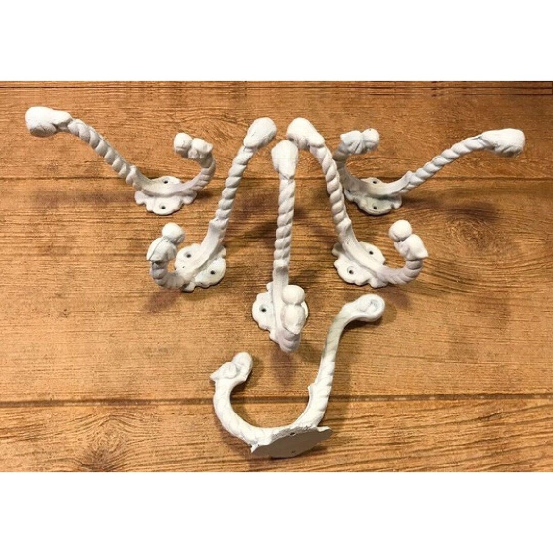 SIX White Cast Iron Rope Wall Hooks 01209 Etsy