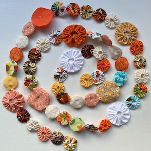 Handmade Fall Fabric Yo-Yo Garland: Thanksgiving Home Decor (6 ft)