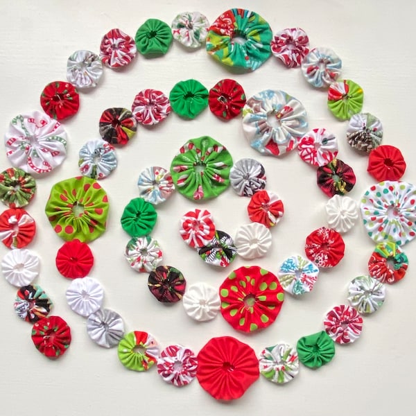 Handmade Victorian Christmas Fabric Yo Yo 6’ Garland for Tree Mantle Window Embellishment Decor