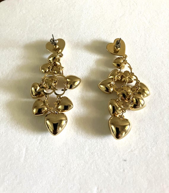 Heart Shape Earrings: Dangle, Pierced , Goldtone.… - image 2