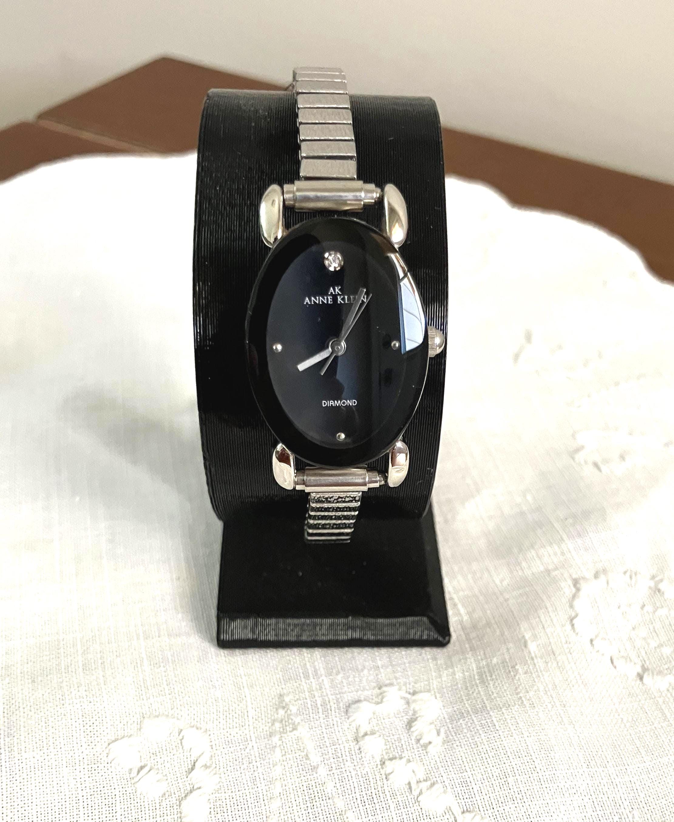 Anne Klein Women\'s Diamond Silver Tone Oval Leather Band Black Watch Anne Klein Diamond Swiss Women 12/7557 Luxury MOP Beads  main image 2