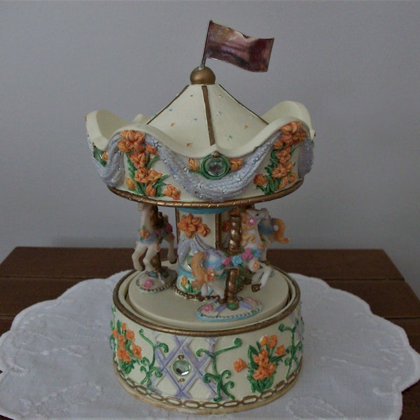 Carousel Music Box, Figurine, Rotates, Plays "Unchained Melody", Vintage