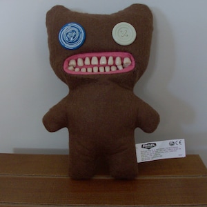 Fuggler Funny Ugly Monster Doll, Mr. Buttons, Brown Plush Felt, Big Teeth