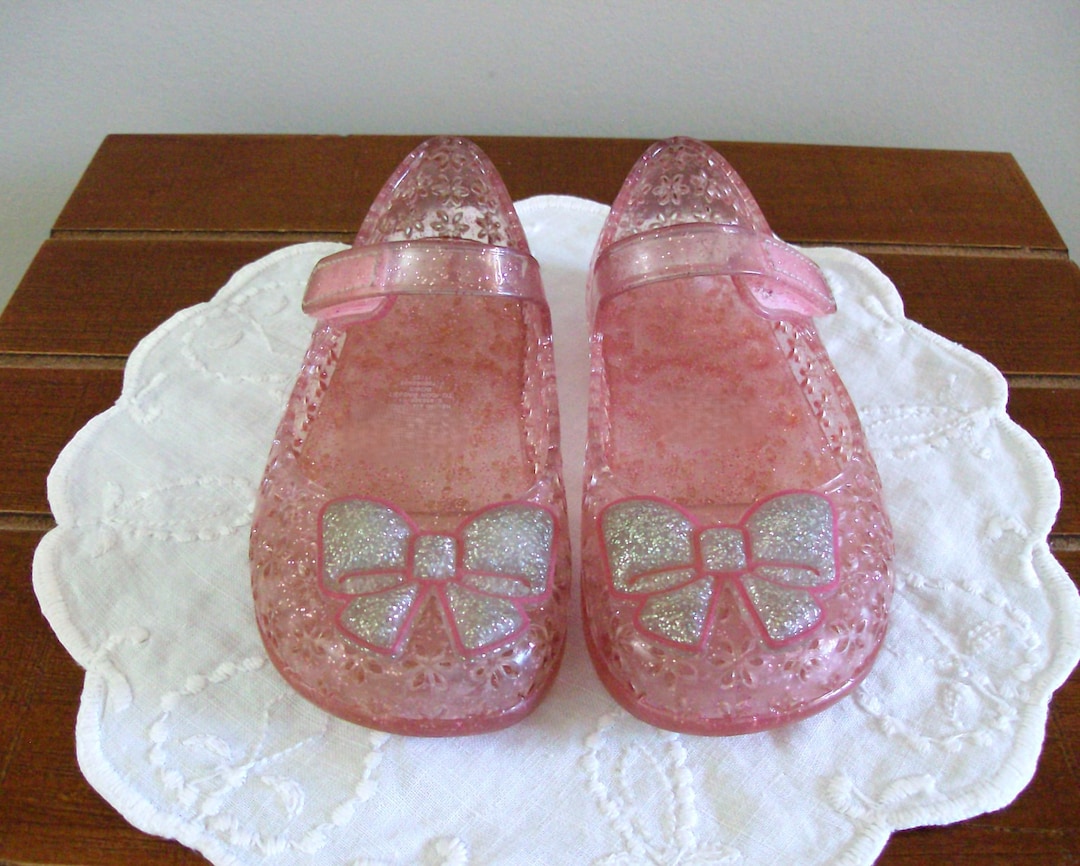 Little Girls Jelly Shoes,, Child's Size 7, Pink W/silver Glitter, Mary ...