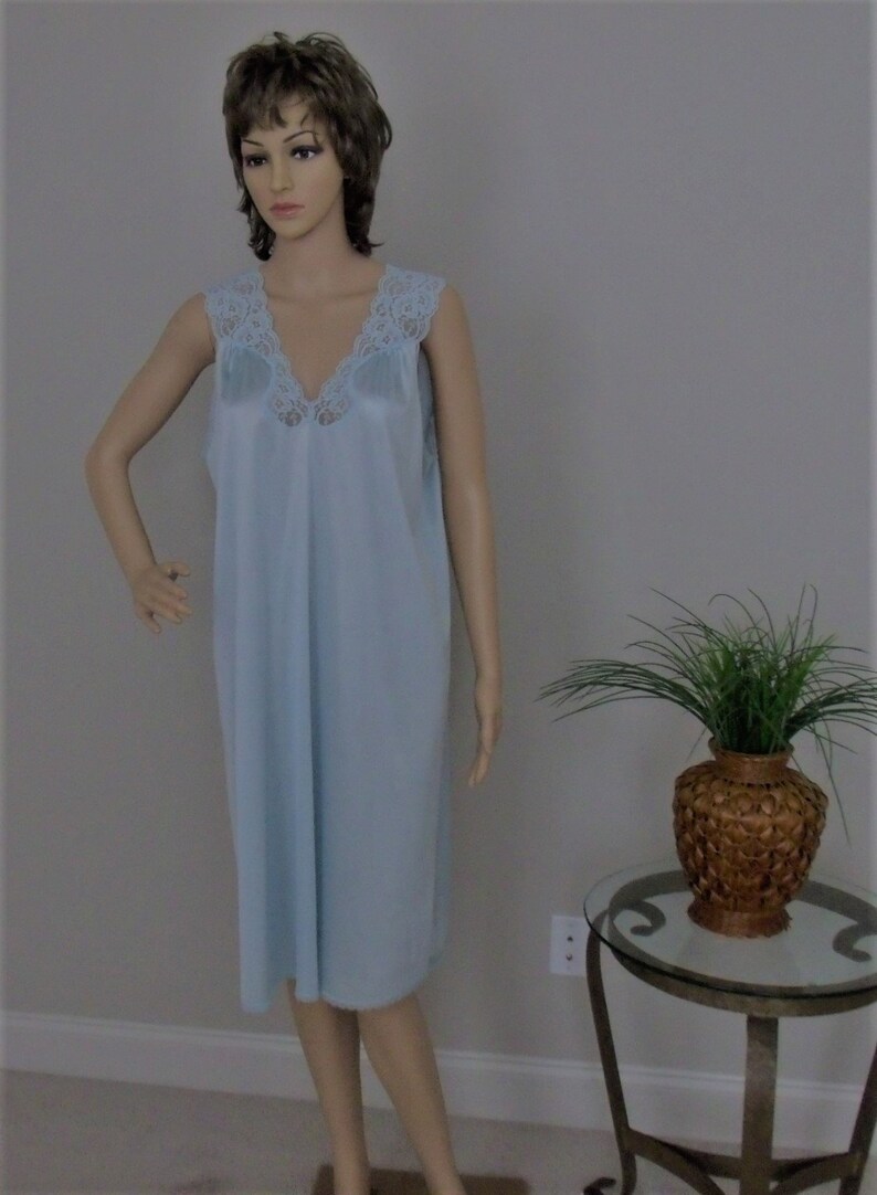Vintage Vanity Fair Nightgown Size Medium Lt. Blue Nylon Knee Etsy