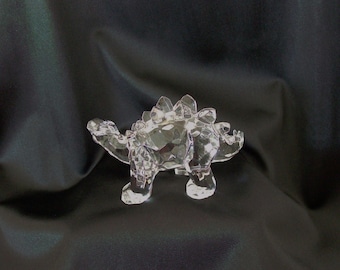 Crystal Glass Dinosaur Figurine Stegosaurus, 3 1/2&quot; Long x 2&quot; Tall, Black Eyes