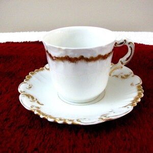 Vintage Limoges Demitasse Cup & Saucer, White/Gold, Tressmanes and Vogt, 1905-1917, France, Rare