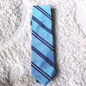 Vintage Brooks Bros Necktie, Lt Blue/Dk Blue Diagonal Stripe, Narrow Style, w/Orig Price Tag