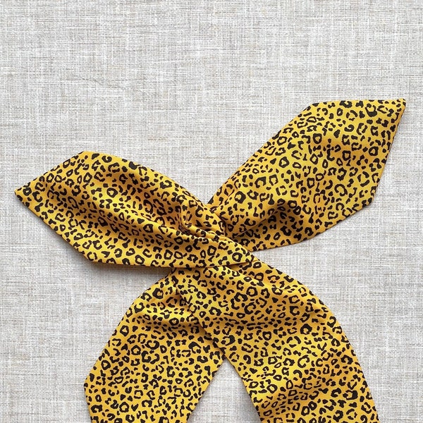 1950s Rockabilly Pin Up Dark Golden Yellow & Black Mini Leopard Animal Print Wire Cotton Headband