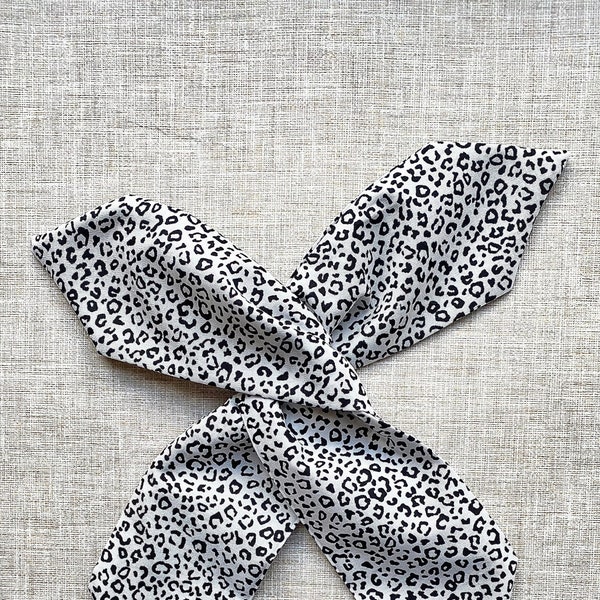 1950s Rockabilly Pin Up White & Black Mini Leopard Animal Print Wire Cotton Headband