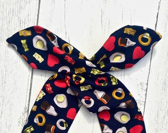 Rockabilly Pin Up Navy Blue Retro Candy Sweets Print Wire Wrap Headband