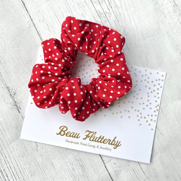 Red & White Polkadot Print Hair Scrunchy