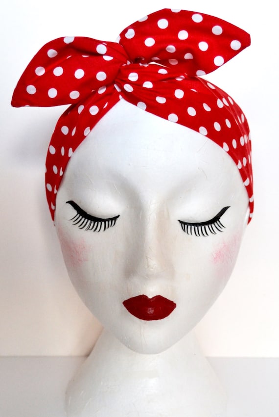 Red with white heart print Rockabilly Pin up wire headband