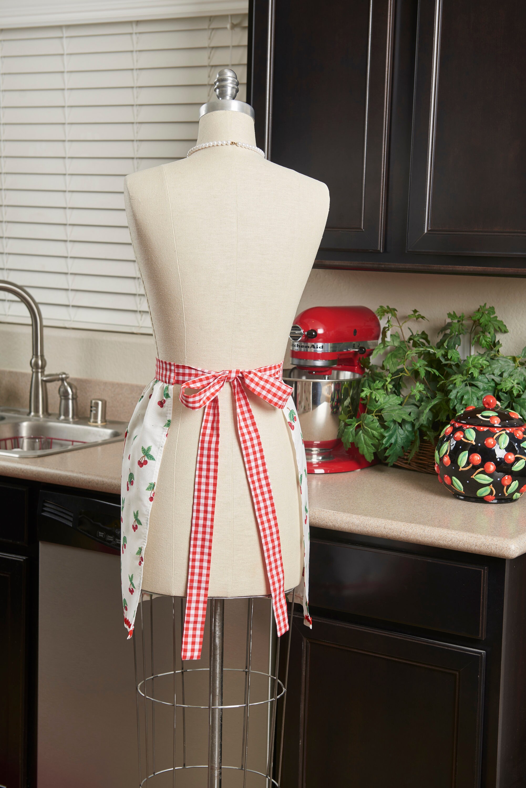Hostess Half Apron Retro Cherry Print With Pockets and Red Etsy UK