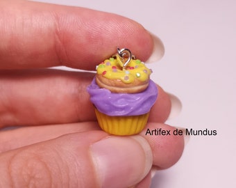 Summer Cupcake with a Doughnut, Cupcake Necklace, Food Jewellery, Summer Charm, Donut Charm, Polymer Clay Charm