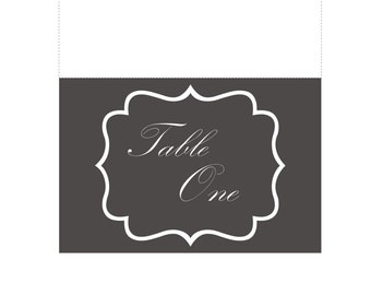 Printable Folding Card Table Numbers (1-30), Grey Background, White Font