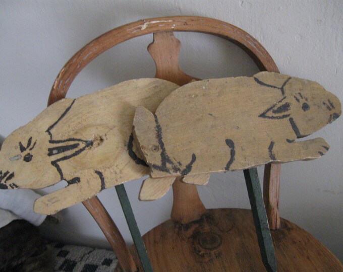 Vintage Folk Art Rabbits, Painted Wood Garden Ornaments, PAIR. Etsy