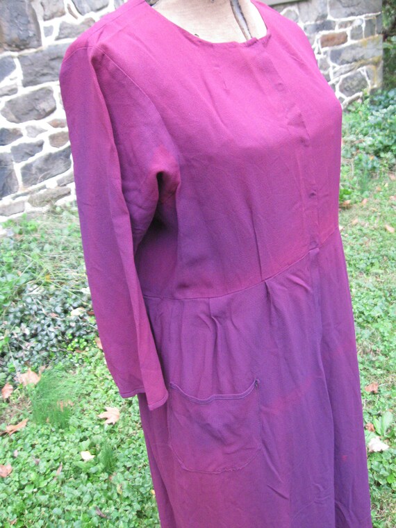 Vintage Amish Woman's Dress, Magenta Rayon Crepe,