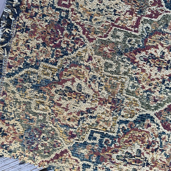 Vintage Diamond Medallion Tapestry Chenille Upholstery Fabric, 56"width, By the Yard.