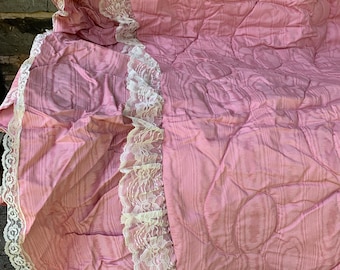 Vintage Mauve Moire Lace Bedspread, Attached Dust Ruffle, NIP, Queen