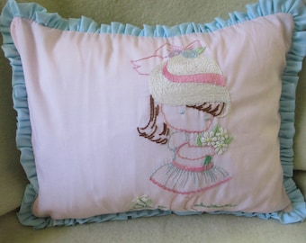Vintage Embroidery, Joan Walsh Anglund Reversible Boudoir Pillow