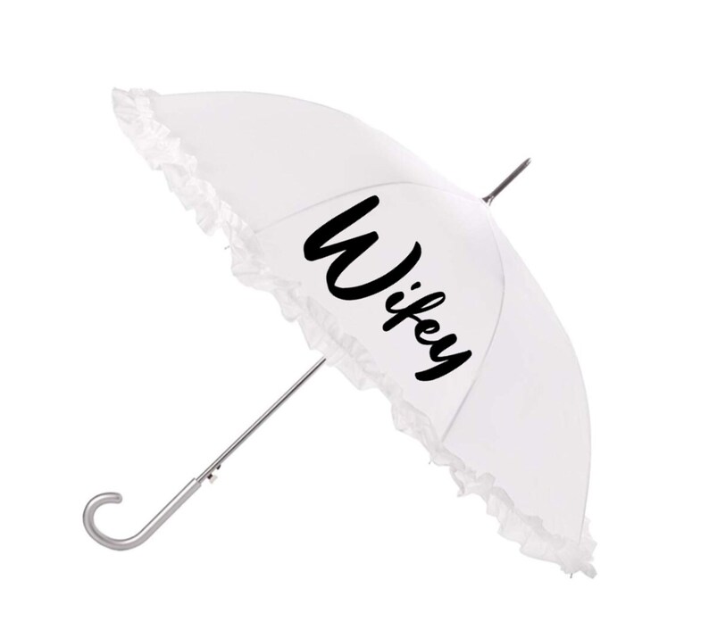 Wedding Day Wifey White Ruffle Rain Umbrella