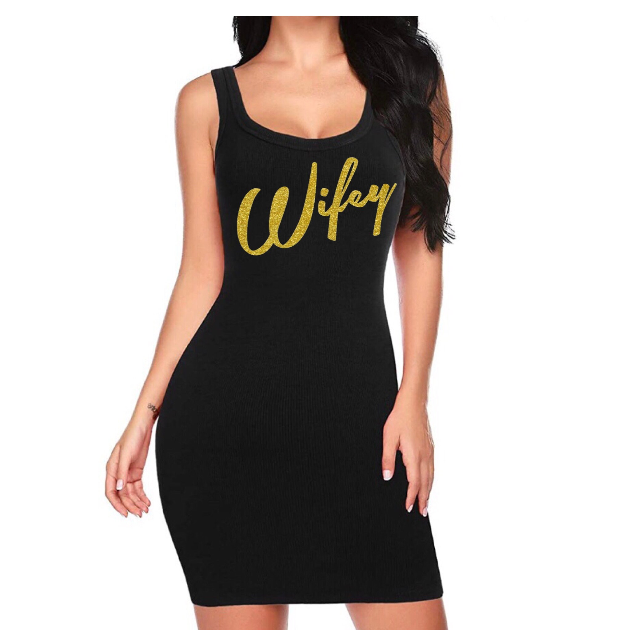Gold Glitter Wifey Bodycon Tank Dress photo