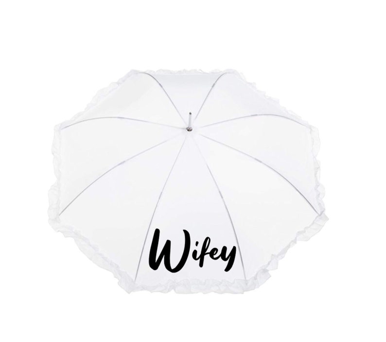 Wedding Day Wifey White Ruffle Rain Umbrella