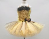 GIRAFFE COSTUME Tutu Dress 3pc Set w Ear Antler Headband, Removable Tail, Toddler, Kids Halloween Costume, Girls Lion King Play, Dance