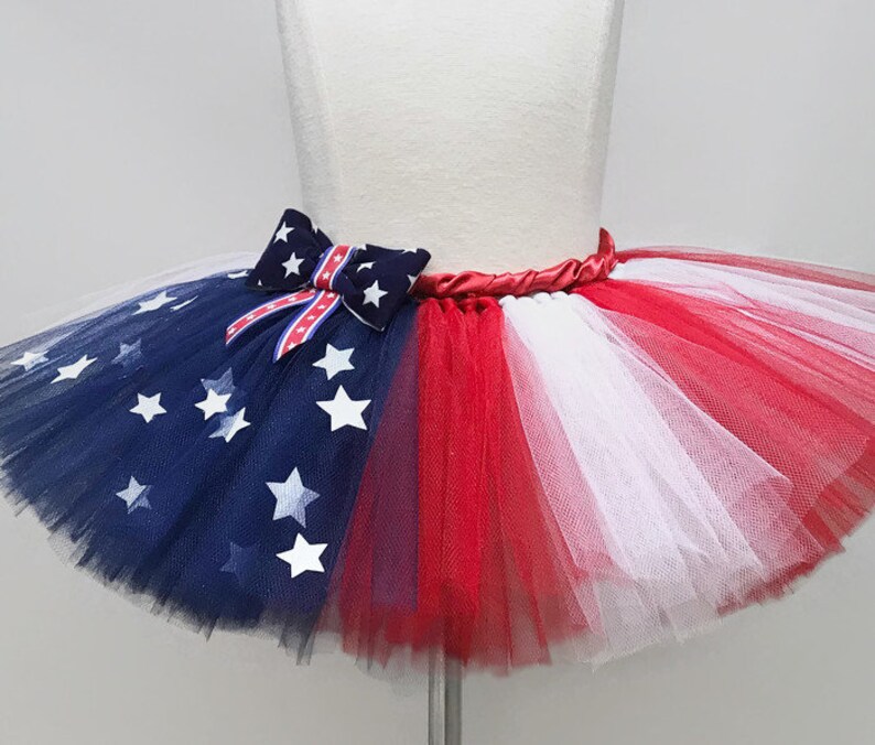 USA Patriotic 4th of July Tutu with Headband and Necklace Handmade