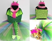 DRAGON PET COSTUME 4pc Pet Tutu Dress Set w/ Headband, Tail & Wings, Dino, Dragon, Petes Dragon, Kitty Cat, Dog, Pets, Halloween
