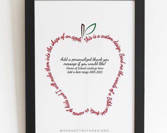 Custom Word Art Apple, Personalized Thank You Gift for Teacher Appreciation, Teacher Retirement