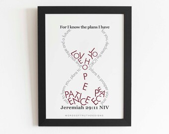 Jeremiah 29:11 Plans I Have for You Modern Christian Art, Hourglass Scripture Bible Verse Word Art Print, Graduation Gift FRAME NOT INCLUDED