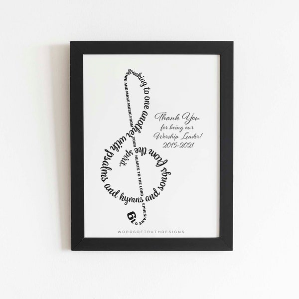 Worship Leader Gift, Music Treble Clef Ephesians 5:19 Scripture Bible Verse Word Art, Christian Music Studio Decor, Choir Singer Gift