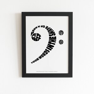 Custom Word Art Bass Clef, Music Studio Wall Art, Music Word Art Print, Thank You Gift for Piano Teacher, Worship Leader, Music Minister