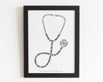 Custom Word Art Stethoscope, Nurse Preceptor Gift, Healthcare Word Art Print, Thank You Gift for Doctor, Nurse Practitioner, Nursing Student