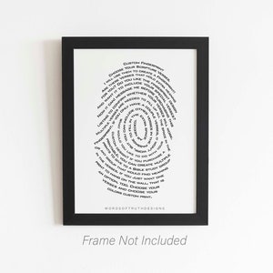Custom Fingerprint Word Art, Scripture Bible Verse Word Art, Unique Bible Study Gift, Thumbprint Memorial Art, Forensic Wall Art