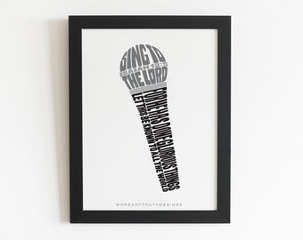 Microphone Scripture Wall Art Print, Isaiah 12:5 Sing to the Lord Bible Verse Art, Christian Music Gift for Worship Leader or Vocal Coach