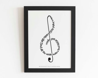 Psalm 98 Music Treble Clef Scripture Bible Verse Word Art, Music Lover or Teacher Gift, Christian Music Studio Decor