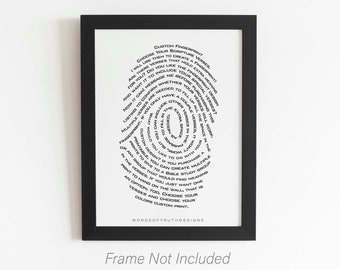 Custom Fingerprint Word Art, Scripture Bible Verse Word Art, Unique Bible Study Gift, Thumbprint Memorial Art, Forensic Wall Art