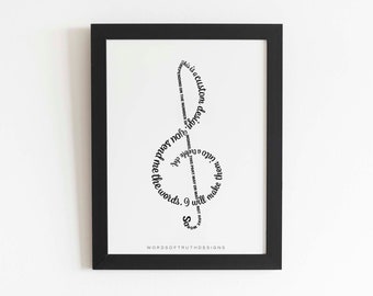Custom Word Art Treble Clef, Music Studio Art Print, Thank You Gift for Piano Teacher, Worship Leader, Music Teacher Retirement, NO FRAME