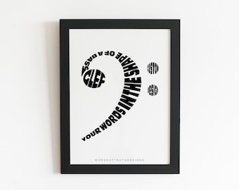 Custom Word Art Bass Clef, Music Studio Wall Art, Music Word Art Print, Thank You Gift for Piano Teacher, Worship Leader, Music Minister