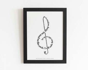 アート・デザイン・音楽 gesammelte Werke Custom DIGITAL Word Art Treble Clef, Music Studio Wall Art, Word