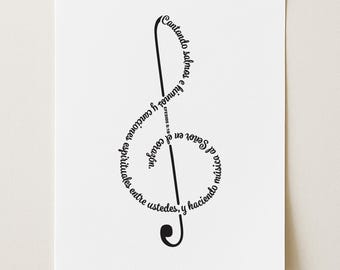 Spanish Worship Leader Gift, Music Treble Clef Ephesians 5:19 Bible Verse Word Art Print, Choir Singer Gift FRAME NOT INCLUDED